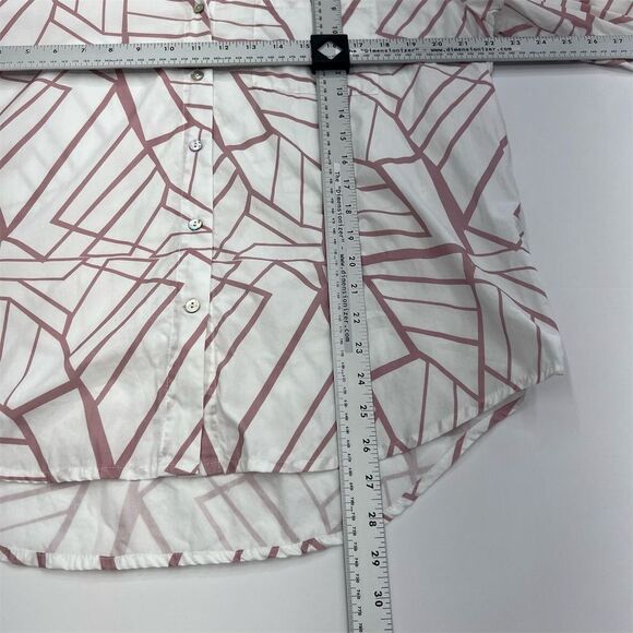 Ava Sky Women's Geometric Print Long Sleeve Button-Up‎ Shirt Size M Pink White - Picture 5 of 5